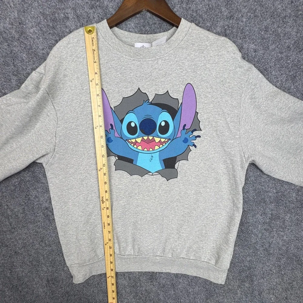 Disney Lilo & Stitch Gray Crewneck Sweatshirt Double Sided Graphic Mens Medium